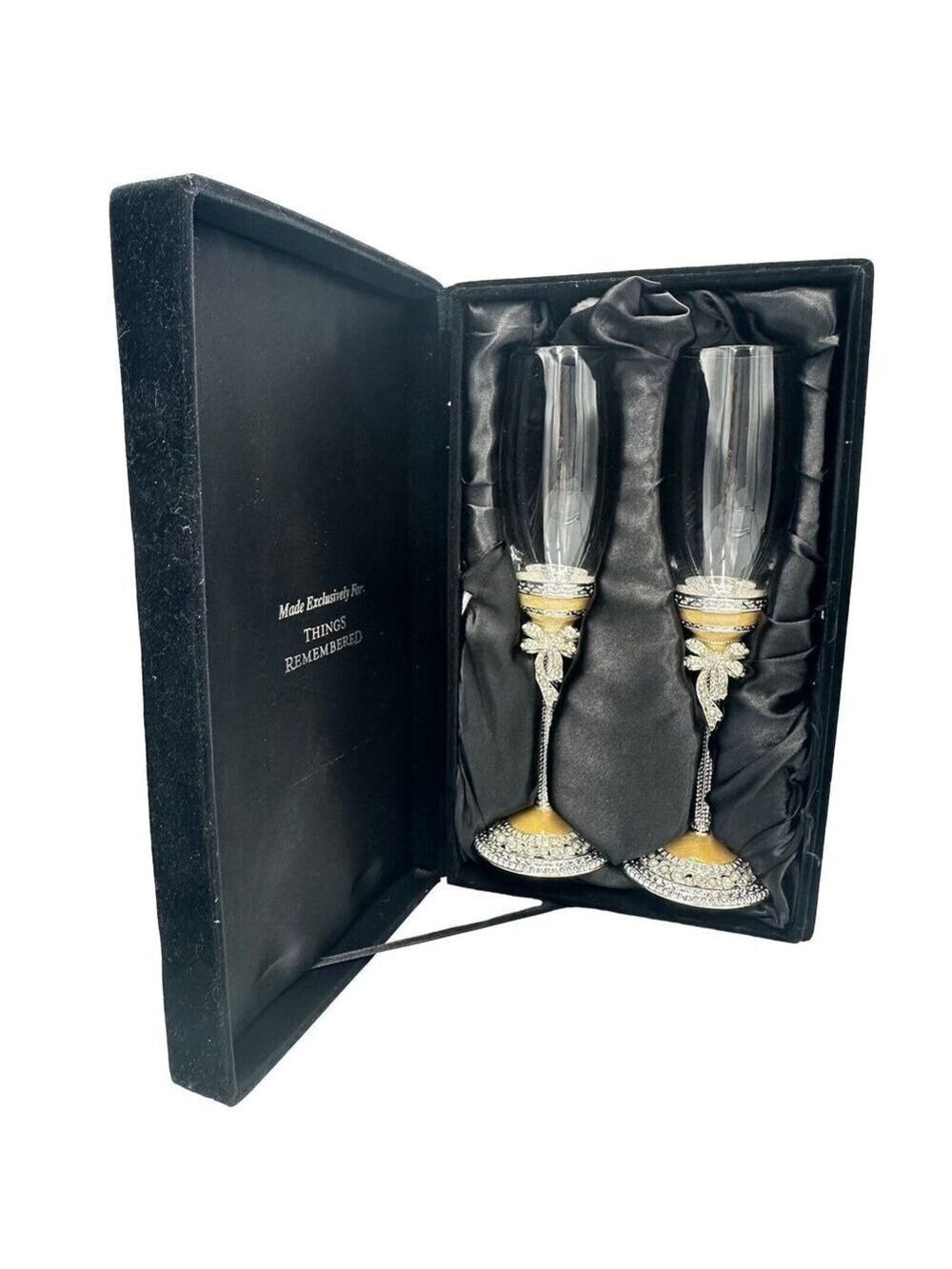 Bow Wedding Champagne Flutes Things Remembered Glasses Set Peals Bride & Groom